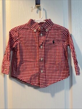 Ralph Lauren Baby Boys 12M Red Gingham Button Down Shirt